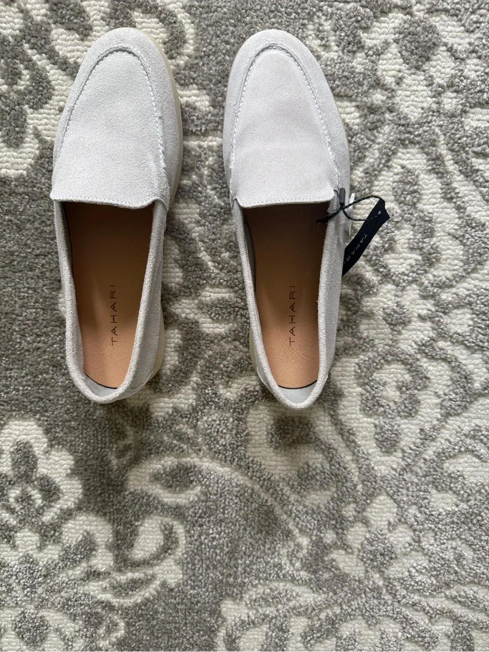 Tahari Light Gray Soft Suede Slip-On Loafers quiet luxury Size 7 NWT